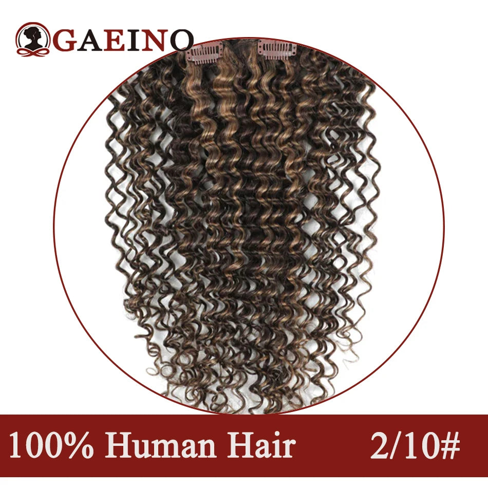 140-160 Grams Kinky Curly Clip In Hair Extensions Human Hair 100% Remy 10Pcs/Set Chestnut Brown & Bronzed Blonde Mix Full Head