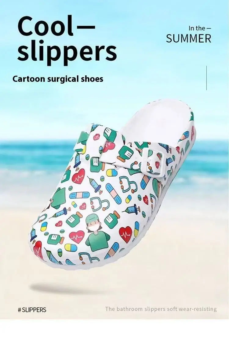 A Pair of New Summer Women's Slippers for Doctors and Nurses, Non-Slip, Wear-Resistant, Casual Closed-Toe Shoes, Versatile Sports Women's Slippers