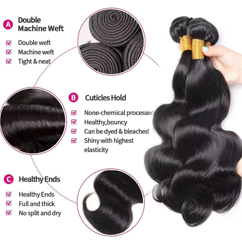 16A Double Drawn Body Wave Bundles Human Hair  100% Human Hair Brazilian Virgin Human Hair Extensions For Women Cheap Human Hair
