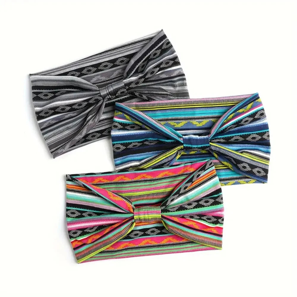 1/3pcs European American Women'S Bohemian Style Elastic Headscarf Fashionable Breathable Cotton Wide Brimmed Hair Accessories