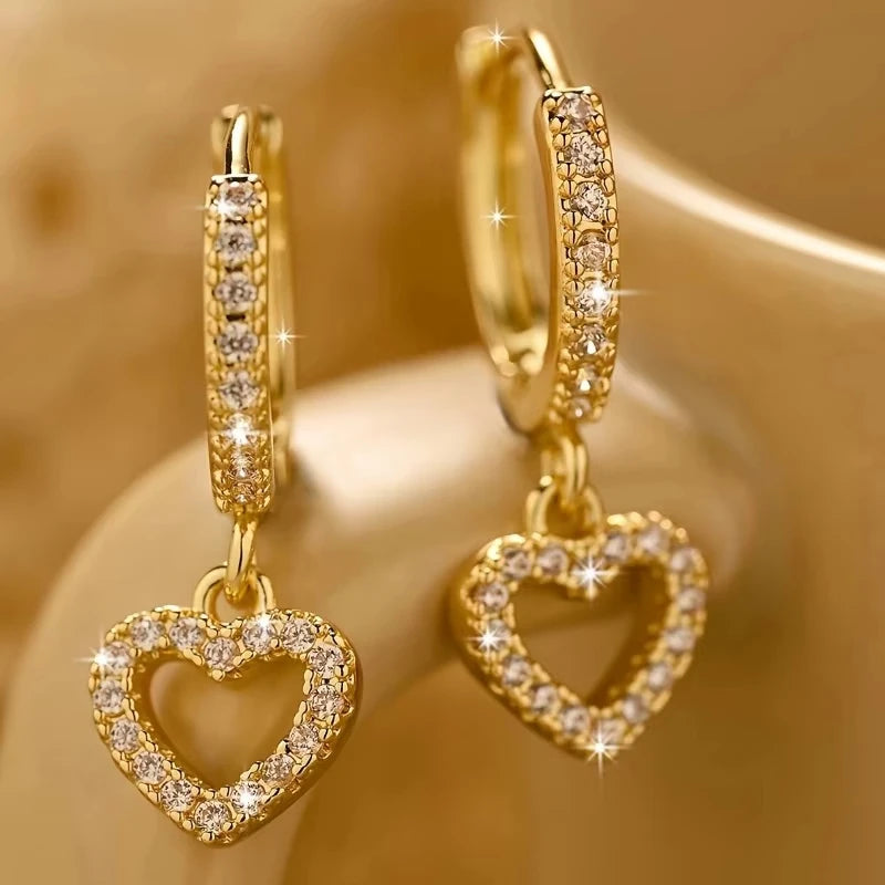 Europe and The United States Fashion Trend Love Drop Earrings Ladies Luxury Shining Inlaid Zirconia Wedding Jewelry