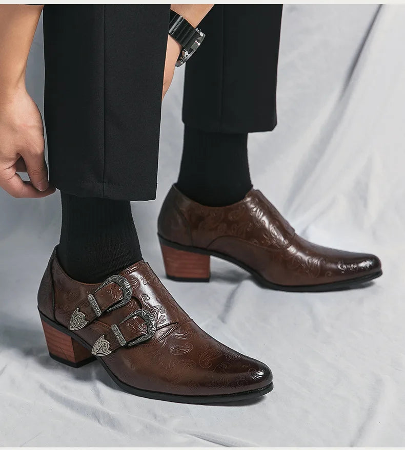Men's Wedding Shoes Fashion Slim Fit Pointed High Heel Pullover Shoes Breathable Leather Shoes Classic Vintage Men's Dress Shoe