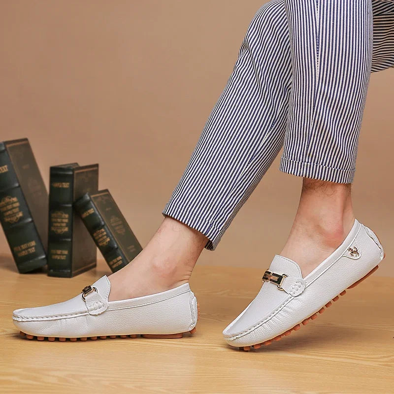 YRZL Shoes Men Handmade PU Leather Loafer Casual Driving Flats Slip-on Shoes Luxury Comfy Moccasins White Loafers Shoes for Men