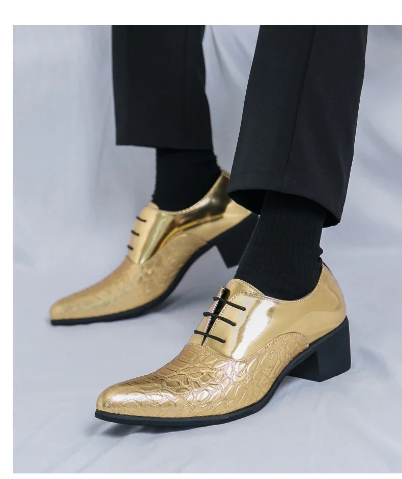 Luxury Multiple Colors High Heel Men's Shoes Fashion Moccasin Man Wedding Shoes Groom Designer Pointed Toe Leather Dress Oxfords