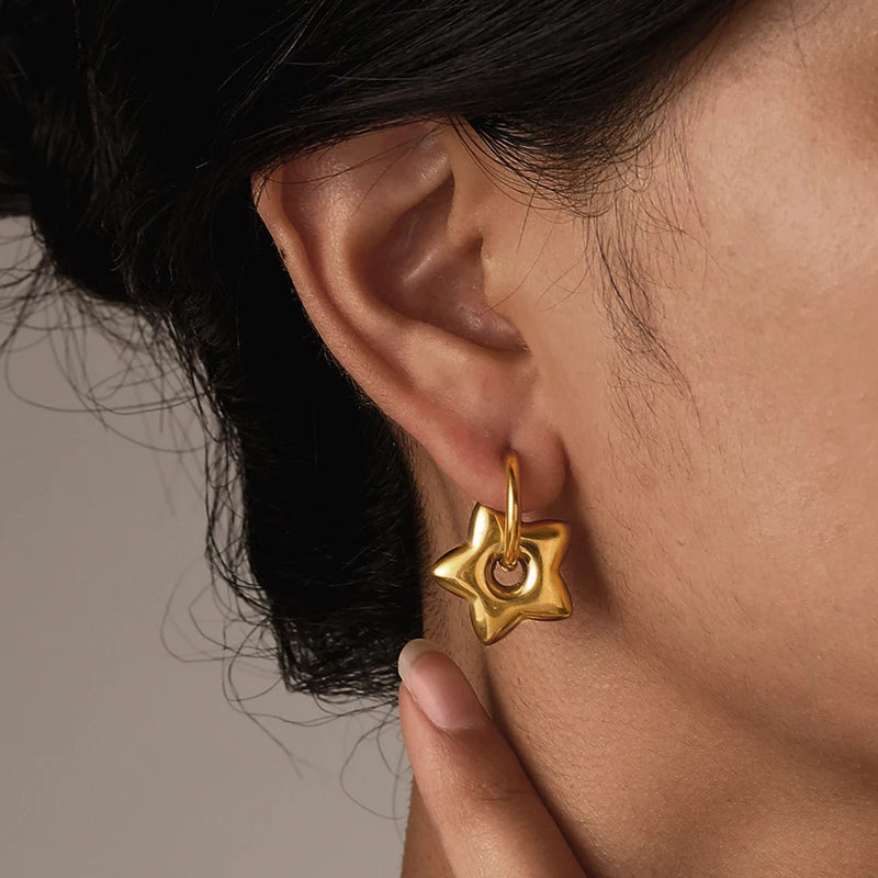 Stainless Steel Round Star Moon Heart Pendant Hoop Earrings for Women Fashion Classic Y2K Jewelry Gold Silver Color Earring