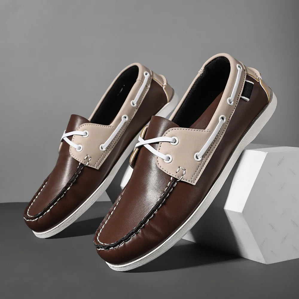 Men's Trendy Apron Toe Loafer Shoes, Slip On Comfy Non Slip For Outdoor Walking Traveling, Spring And Summer