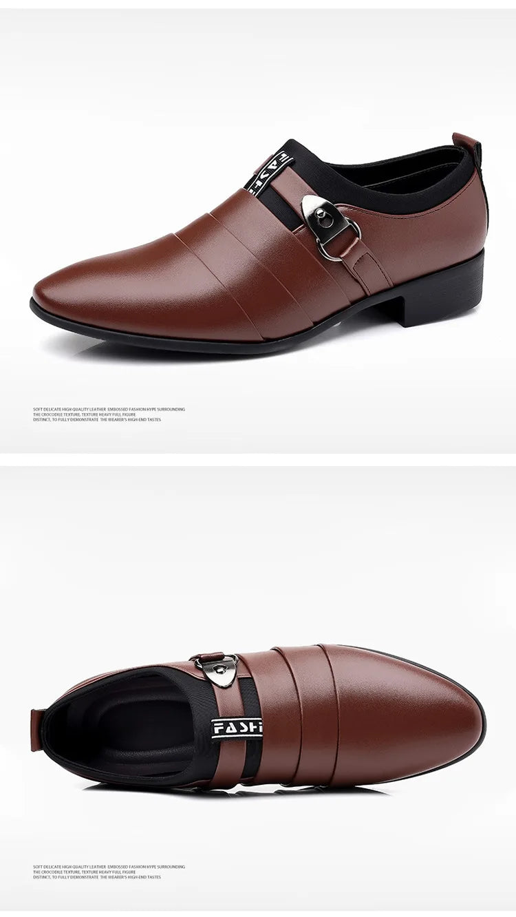 Classic Leather Shoes for Men Slip on Pointed Toe Oxfords Formal Wedding Party Office Business Casual Dress Shoes Men's Loafers