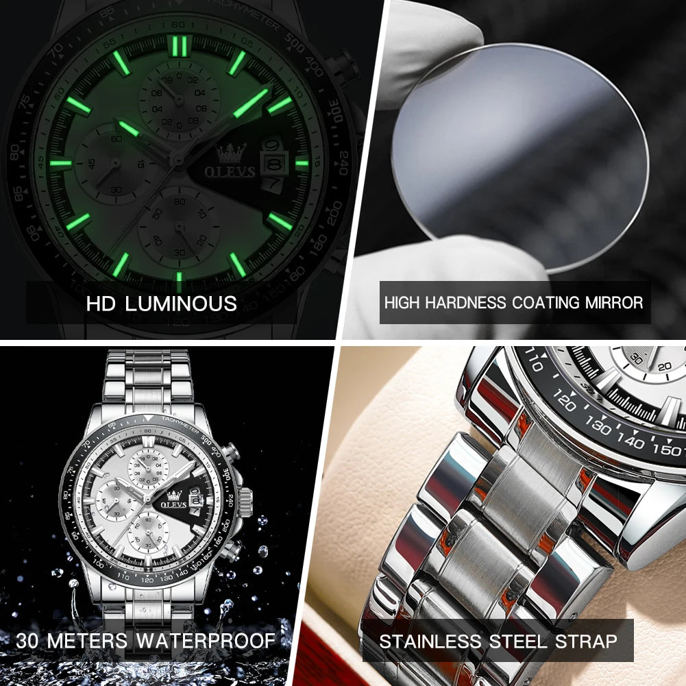 OLEVS Top Men's Watches Luxury Waterproof Luminous Classic Quartz Wrist Watch for Men Chronograph STOP WATCH Sports Man Watch
