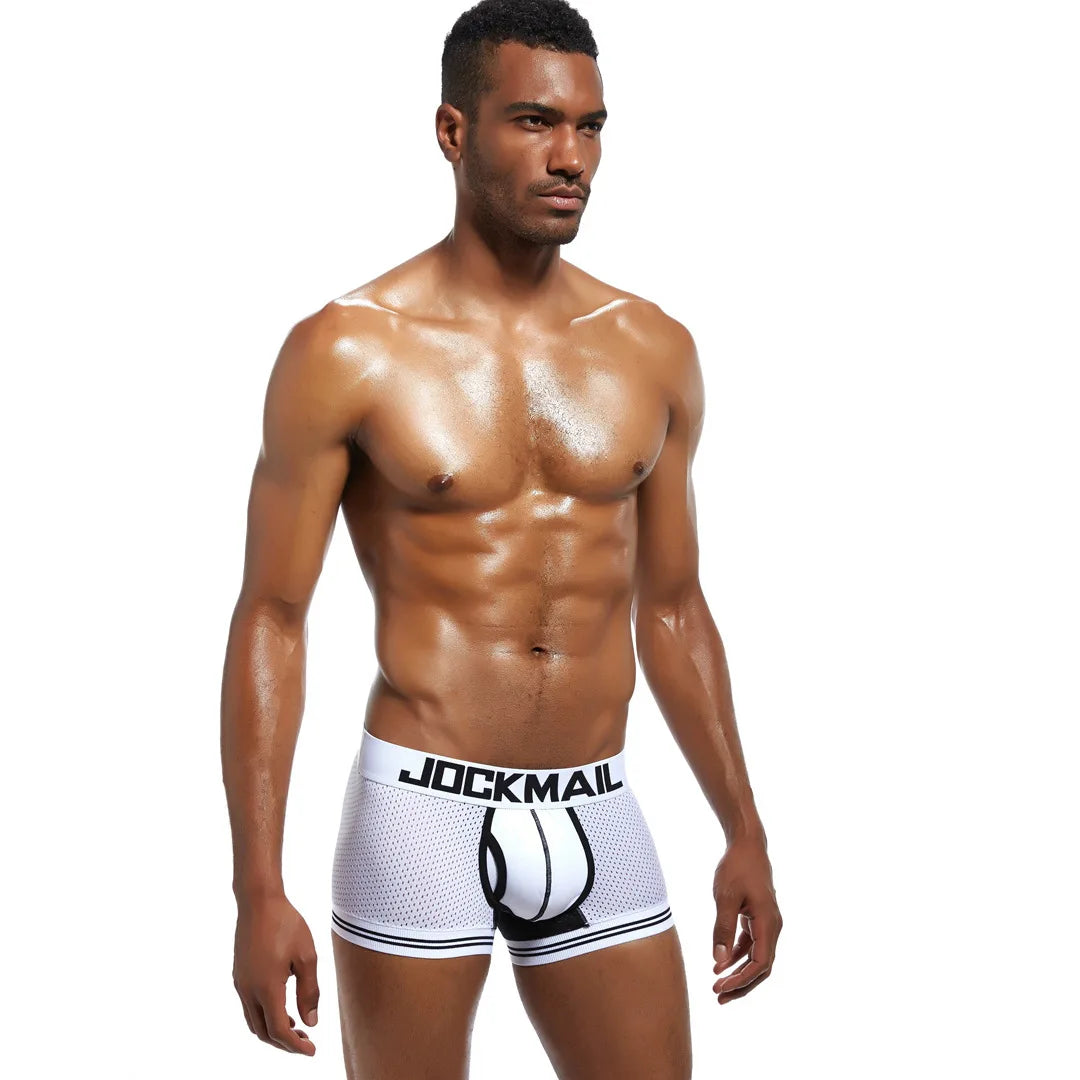JOCKMAIL Men Underwear Boxes Mesh Quick Drying Ice Silk Breathable Youth Fashion Calzoncillos Sexy Am Gosteren Killer Sansursuz