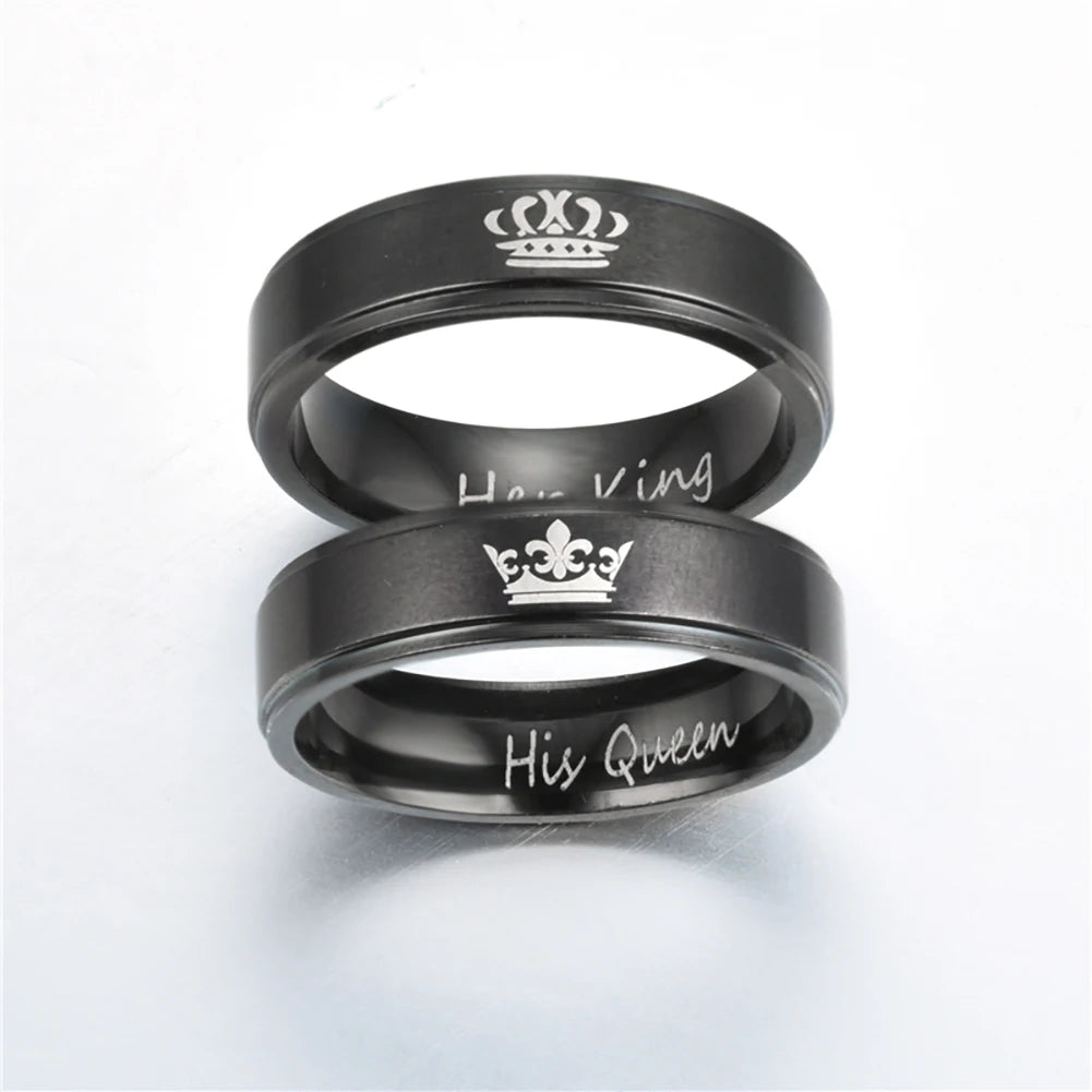 6mm Fashion Stainless Steel Ring His Queen Her King Couple Black Crown Couple Jewelry Anniversary Valentine's Day Gifts