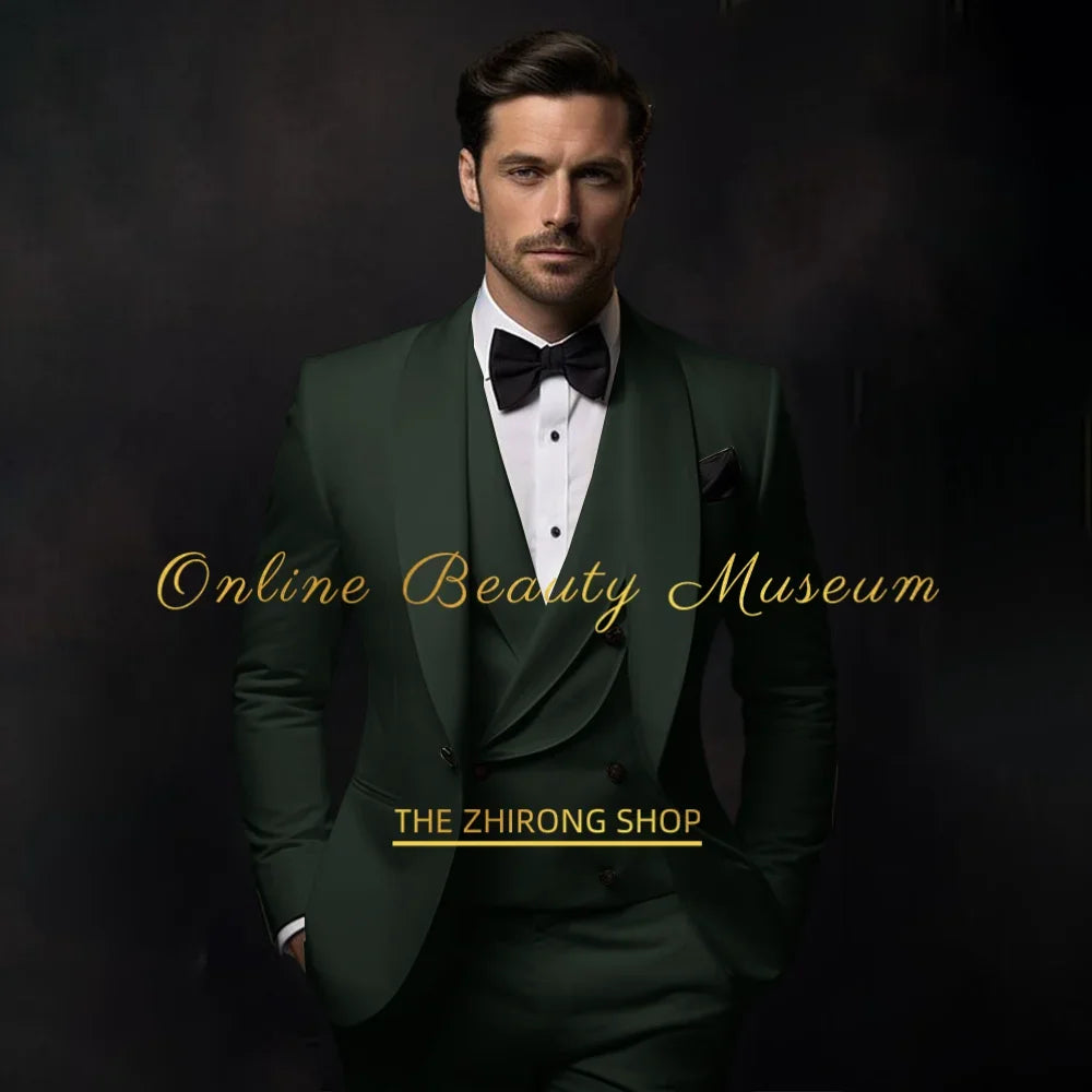 Elegant Ivory Tuxedo Suit for Men 3 piece set Jacket Vest Pants Classic Attire for Wedding Dating Host Prom Ball Party Dress