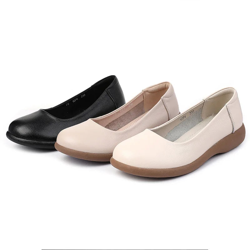 2025 Women Shoes Genuine Leather Spring New Dress Shoes Women Large Size Low Heels Office Lady Shoes