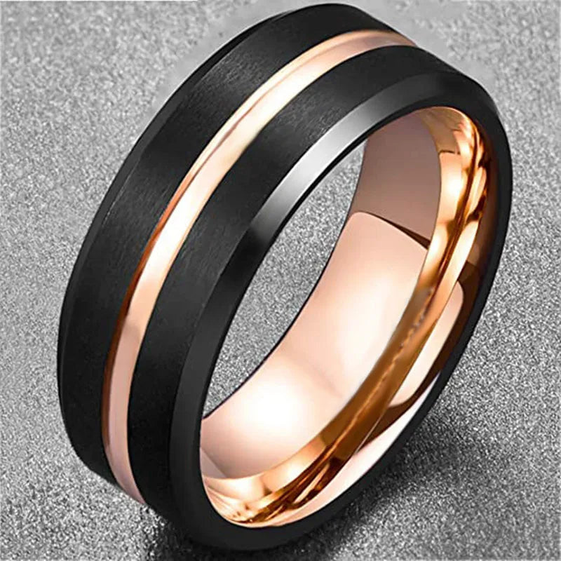 8mm Trendy Stainless Steel Rings For Men Jewelry Party Gift Fashion Black Carbon Fiber Golden Heart Rate Line Men Rings