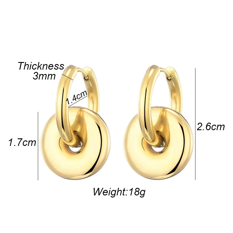 Stainless Steel Round Star Moon Heart Pendant Hoop Earrings for Women Fashion Classic Y2K Jewelry Gold Silver Color Earring