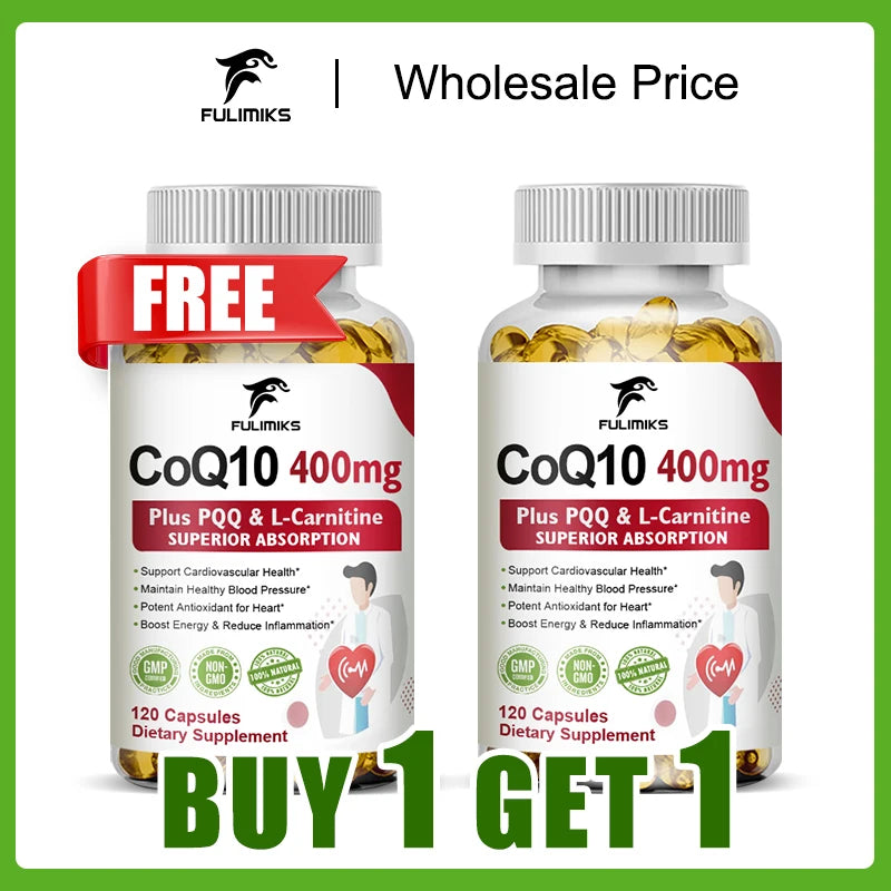 Buy 1 Get 1 Free! Pure CoQ10 400mg Supplement, Superior Absorption for Heart Health, Cellular Energy & Antioxidant Defense