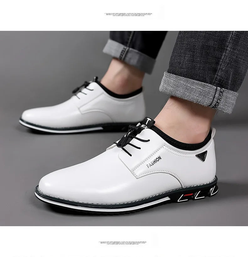 New Business Casual Shoes for Men Lace Up Formal Shoes for Male Black Leather Oxfords Plus Size Wedding Party Office Dress Shoes