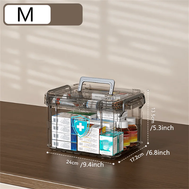 Multifunctional Plastic All-in-One Medicine Organizer - Transparent Water-Resistant Medical Storage Box, Medication Container