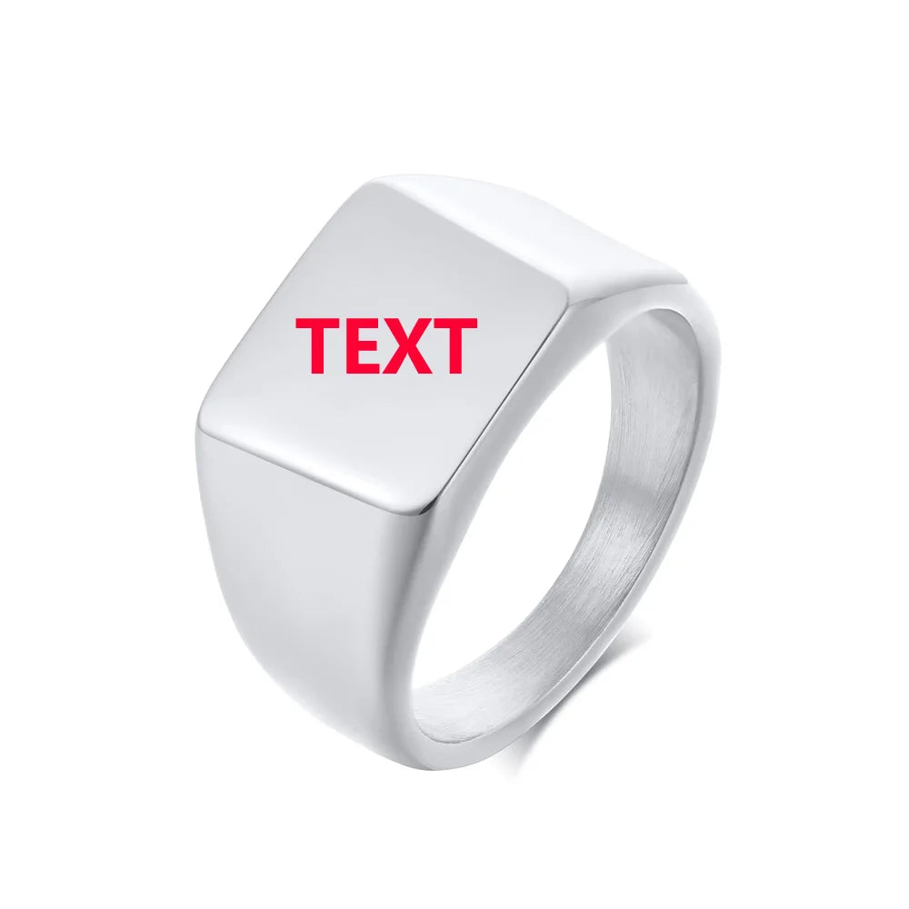 Elegant Personalized Name Bar Ring for Women Gold Color Stainless Steel Signet Stamp Ring Round Square Initial Custom Jewelry