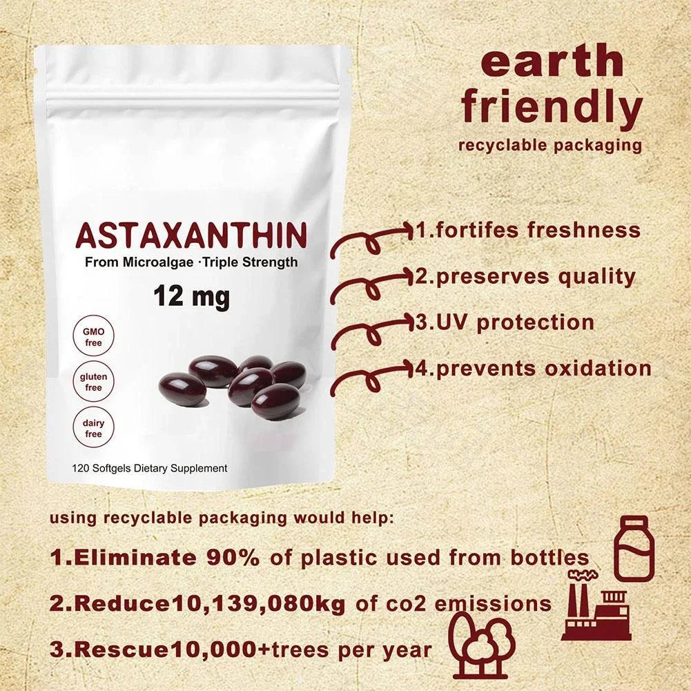 Premium Astaxanthin Capsules Antioxidant Supplements Supports Eye, Joint, Internal Circulation, Skin Health & Natural Tanning