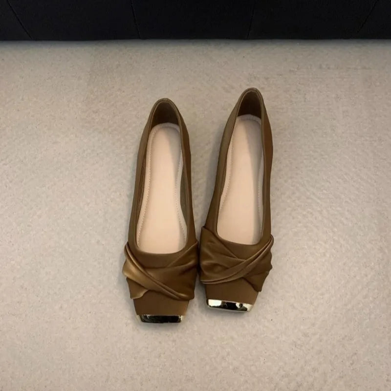 Shoes Woman 2025 Low Heels Female Footwear Autumn Square Toe Casual Sneaker New Summer Comfortable Dress Fall Lace-Up Flat Rome