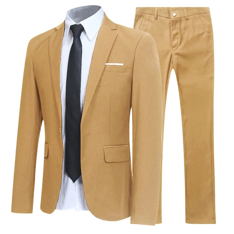Men's Black Elegant Suits+Pants Slim Fit Single Button Lapel Pockets Blazer Party Formal Business Dress Suit Male Wedding Set