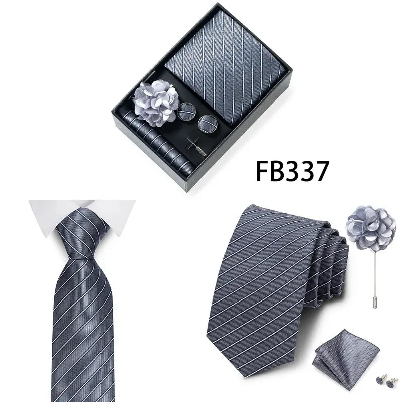 Luxury and Fashionable Men's Tie Gift Box Includes Tie, Handkerchief, Cufflinks, Tie Clip, Brooch