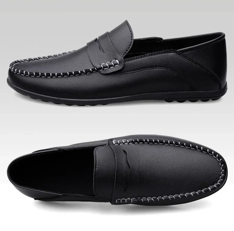 Summer new men's casual leather shoes spot 2024 cross-border large size trend fashion soft bean shoes low-top men's shoes