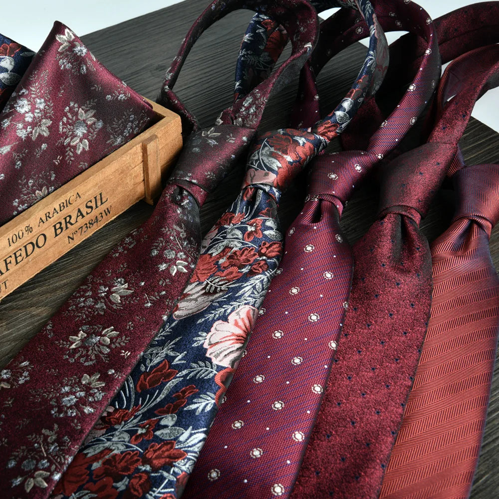 man tie set swine red 8cm Men's Formal tie and pocket square set 2-Piece Business Wedding burgundy ties for men and neckties man
