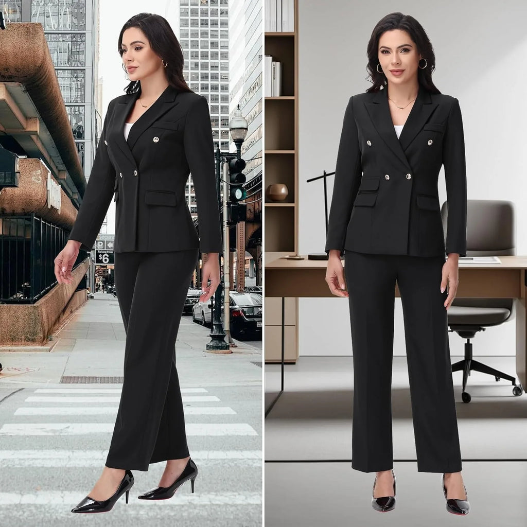 Women's Suiting Pants Suits for Women Dressy Double-Breasted Blazer Business Casual Outfits