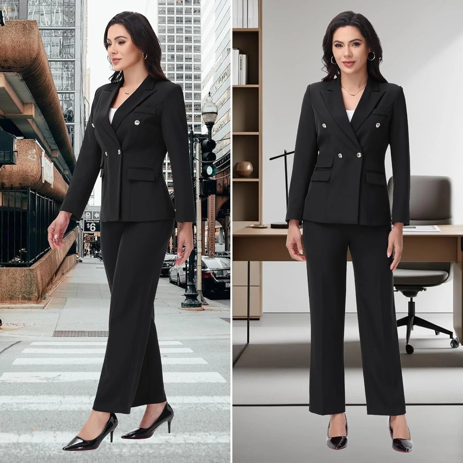 Women's Suiting Pants Suits for Women Dressy Double-Breasted Blazer Business Casual Outfits