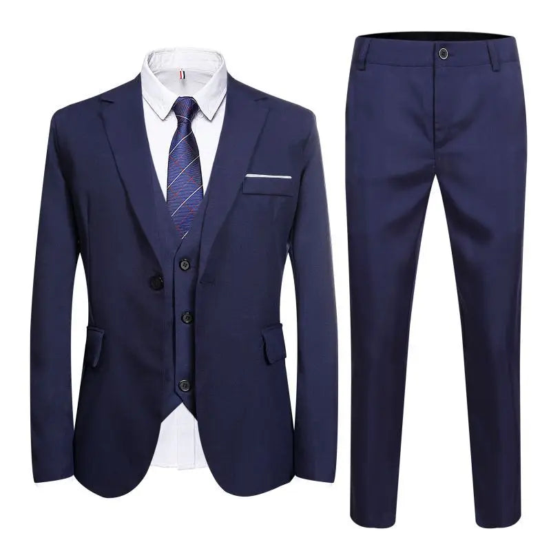 Suits Men Three Piece Suit Sets Turn Down Collar Full Sleeve Blazers Vest Long Pants Slim Fit Ensemble Wedding Evening Spring