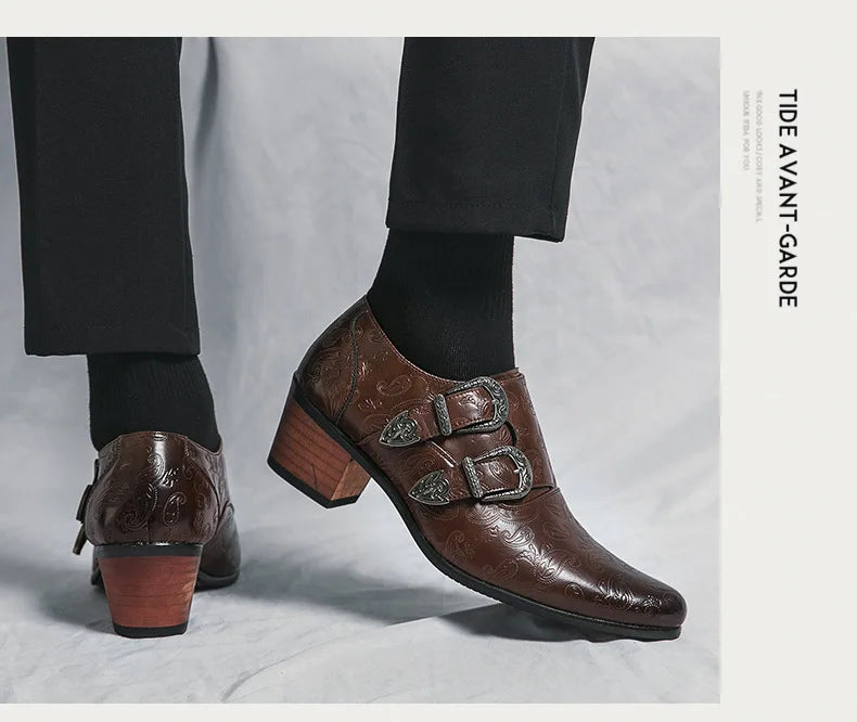 Men's Wedding Shoes Fashion Slim Fit Pointed High Heel Pullover Shoes Breathable Leather Shoes Classic Vintage Men's Dress Shoe