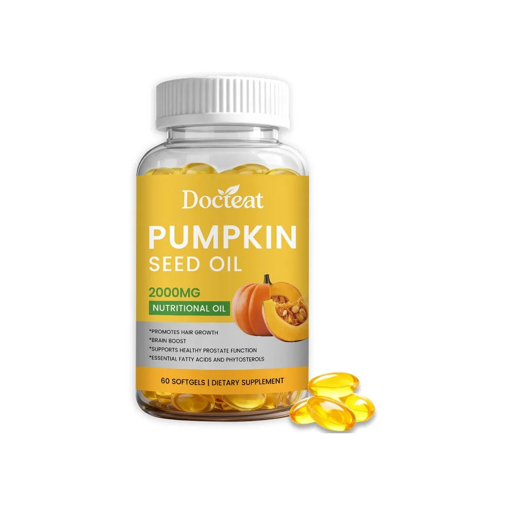 Docteat Pumpkin Seed Oil Softgels 2000mg Natural Source of Essential Fatty Acids Plant-Based Daily Nutrition Support 60 Count