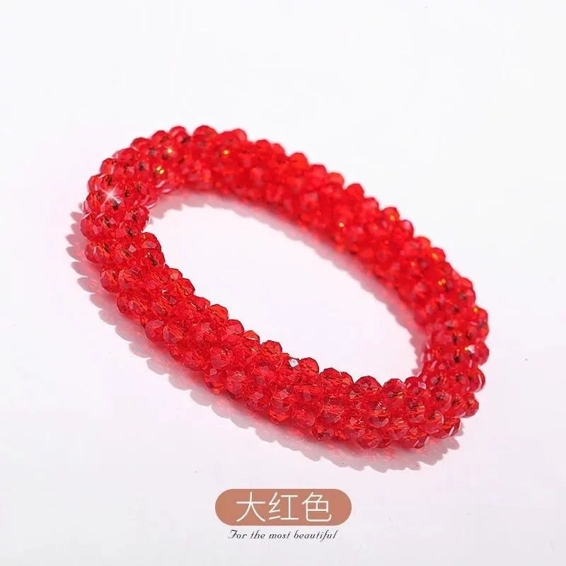 Crystal Beads Hair Ties for Women Vintage Ponytail Scrunchies Elastic Hair Bands Glass Beaded Rubber Hair Rope Accessories