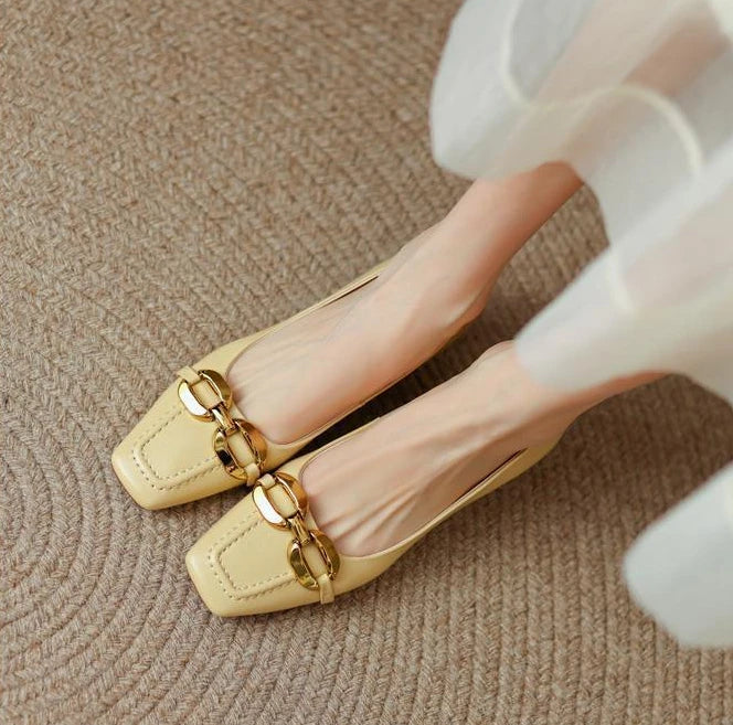 White Shoes For Women 2025 Yellow Ladies Summer Footwear Low Heel Elegant Luxury Leather Casual Black Office 39 Dress Trend A E