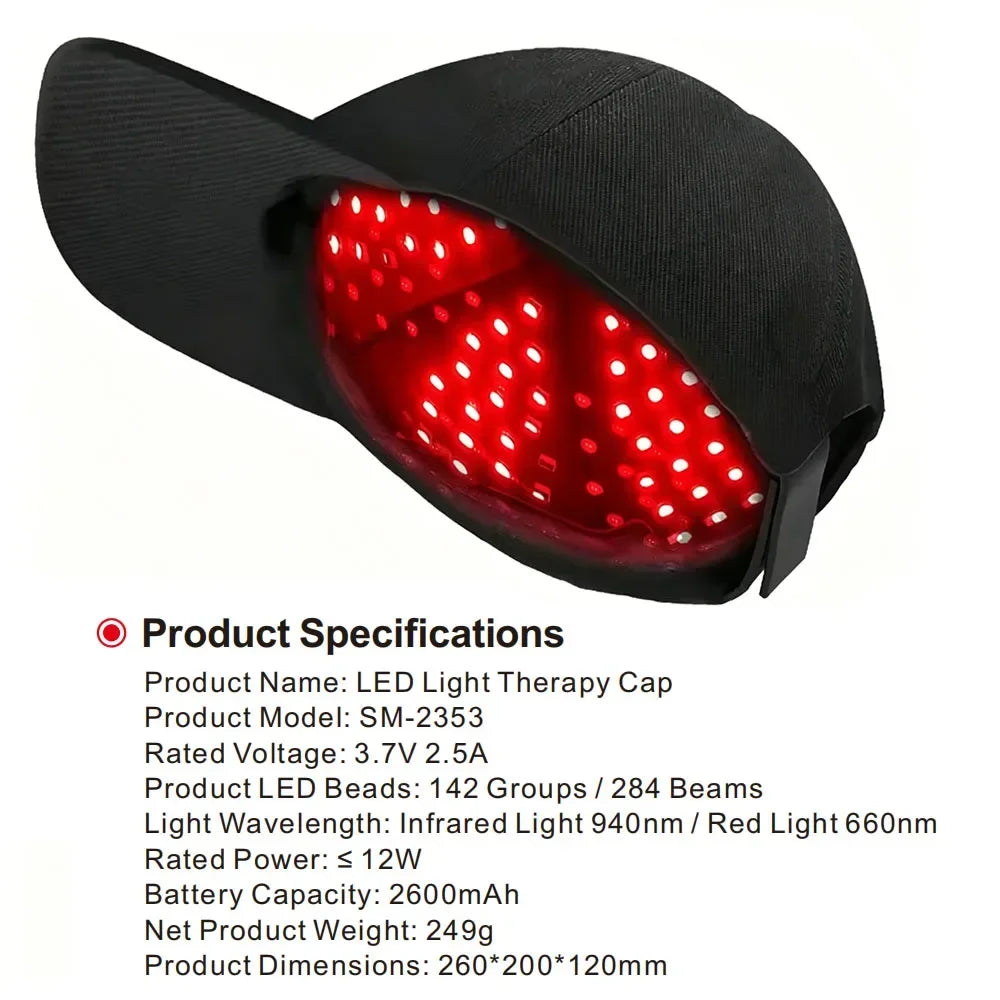 LED Red Light Therapy Hat For Hair Growth Red & Infrared Light Hair Growth Cap For Hair Loss Promote Hair Fast Regrow Care Cap
