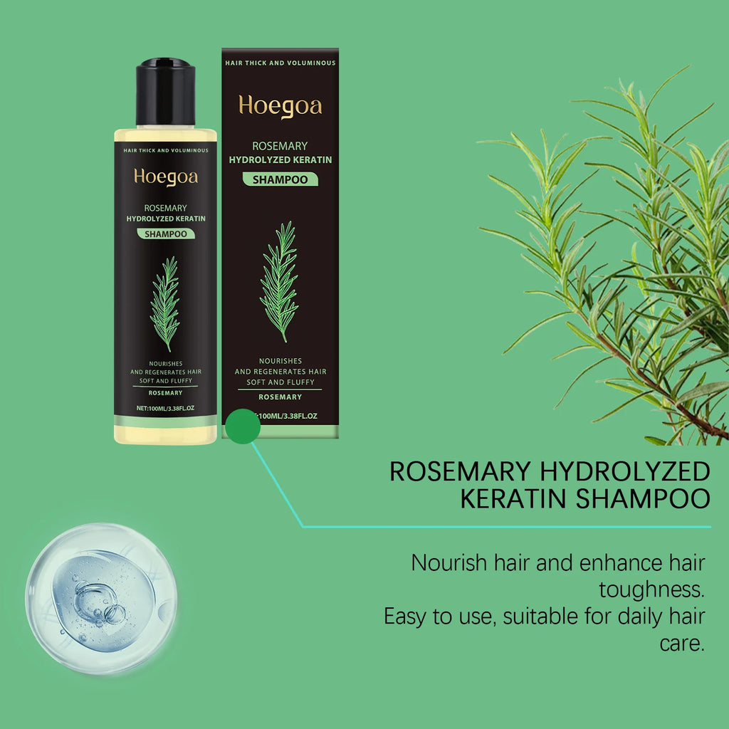 3pcs Rosemary Hair Growth Shampoo Thickening Hydrolyzed Keratin Dry Frizzy Damaged Repair Moisturizing Scalp Cleaning Shampoo