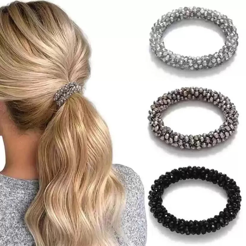 Crystal Beads Hair Ties for Women Vintage Ponytail Scrunchies Elastic Hair Bands Glass Beaded Rubber Hair Rope Accessories
