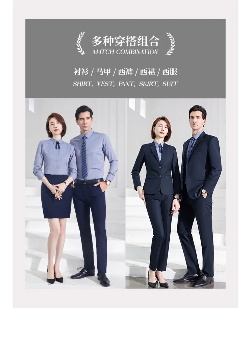 Men's Formal Business Suit Set Black Grey Blue Blazer Pants 2 Piece Work Wear For Office Sales Property 4S Store Staff