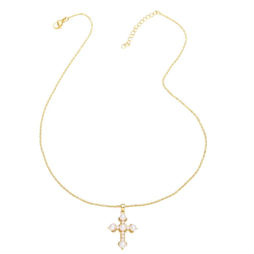 Round San Benito Necklaces for Women Gold Plated Cross Necklaces Religious Amulet Jewelry Gifts nkev31