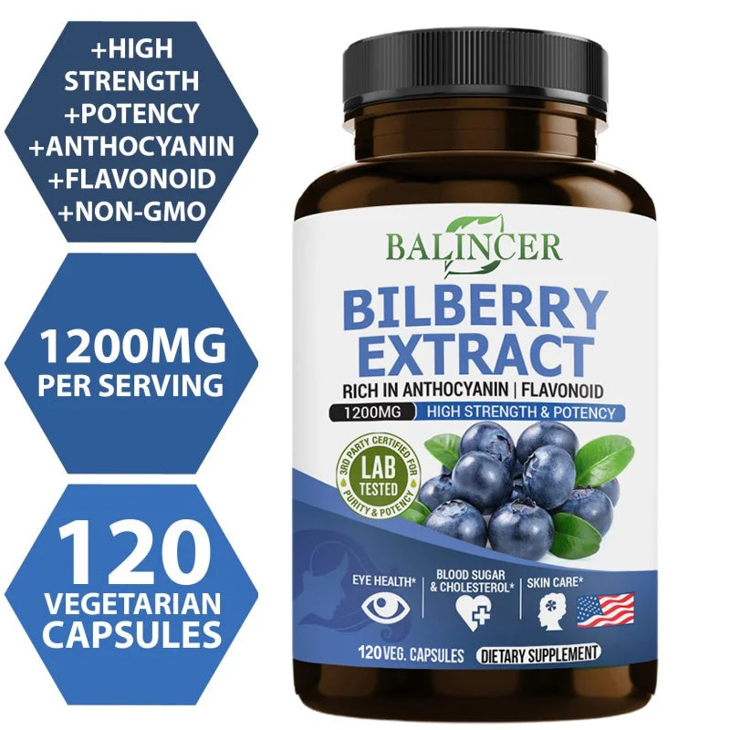 Bilberry Extract Supplements - Rich in Antioxidants, Promote Vision Health and Protect Eyes, Promote Brain Health