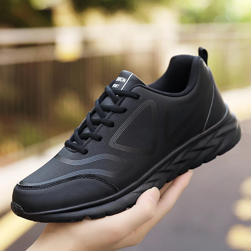 Men's Sports Shoes Leather Lightweight Comfortable Casual Shoes Cushioning Sports Shoes Outdoor Waterproof Walking Shoes for Men
