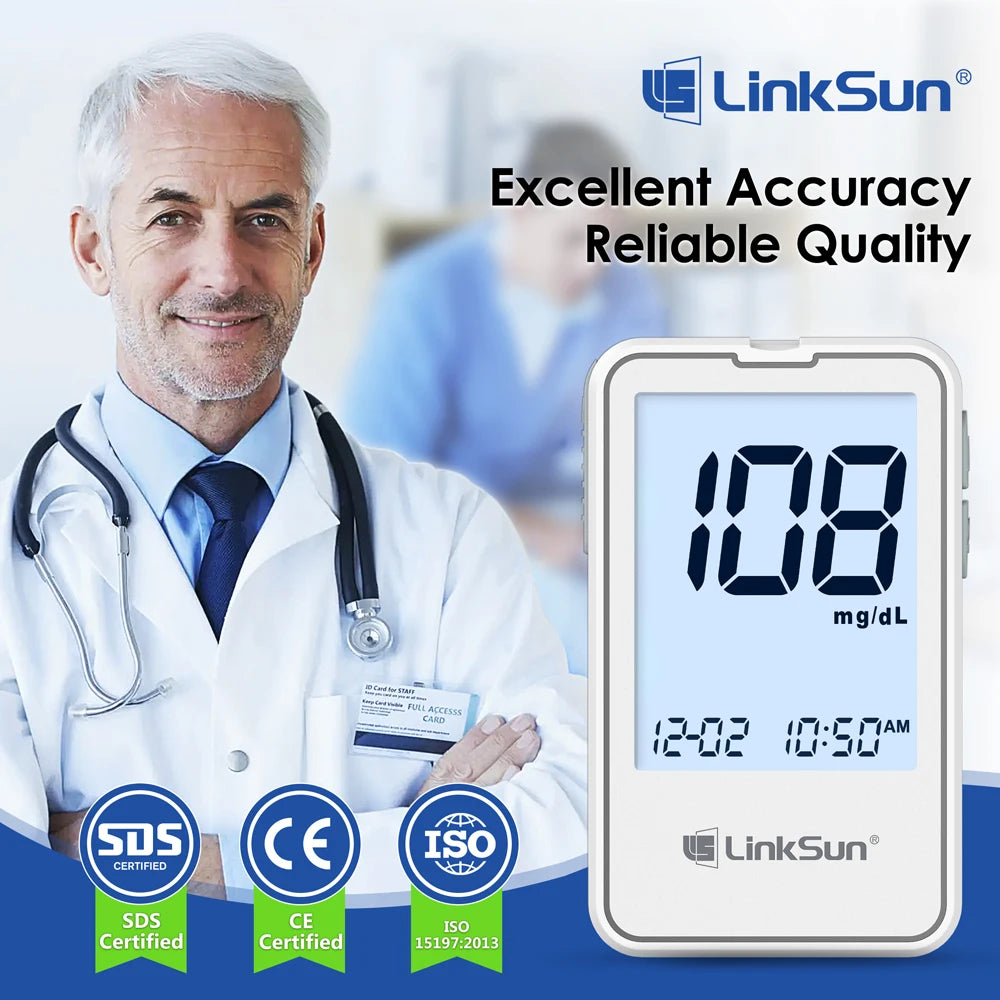 G-425-2 Linksun Blood Glucose Meter 50/100pcs Test Strips Medical Diabetes Testing Device Blood Sugar Digital Glucometer Monitor