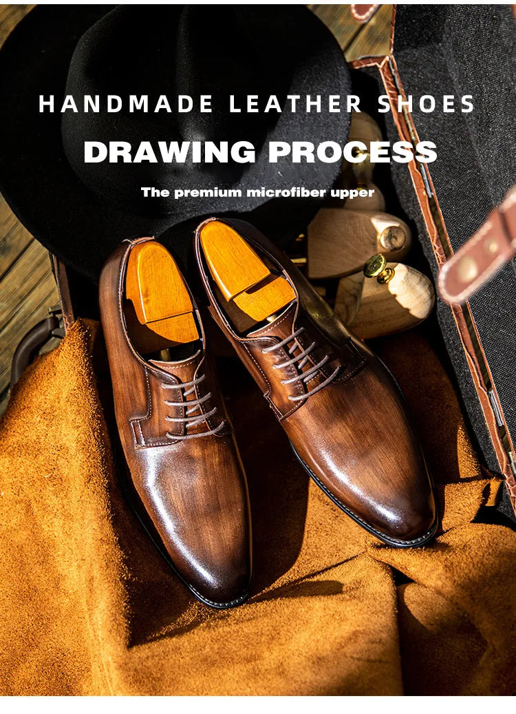 Leather Shoes for Men Luxury Business Men's Shoes High Quality Casual Oxford Dress Shoes Male Lace-Up Office Wedding Formal Shoe