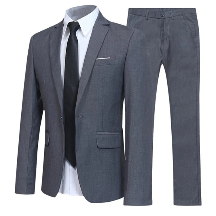 Men's Black Elegant Suits+Pants Slim Fit Single Button Lapel Pockets Blazer Party Formal Business Dress Suit Male Wedding Set
