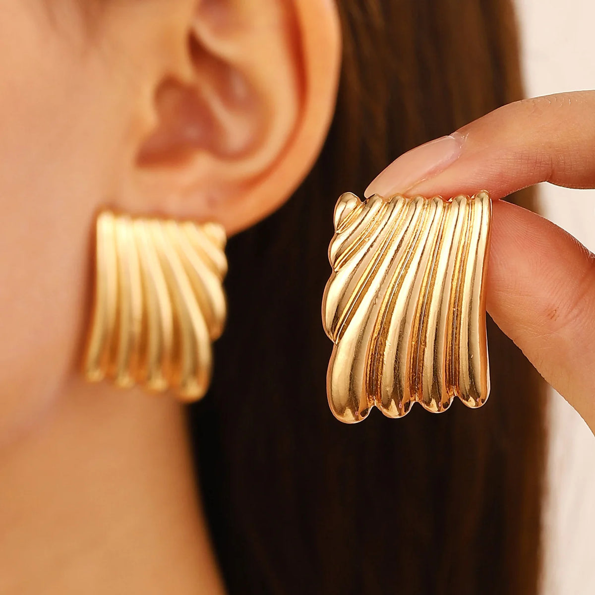 Stainless Steel Wrinkled Gold Color Earrings For Women Metal Earing Jewelry 2026 Trending Vintage Round Square Heart Earrings