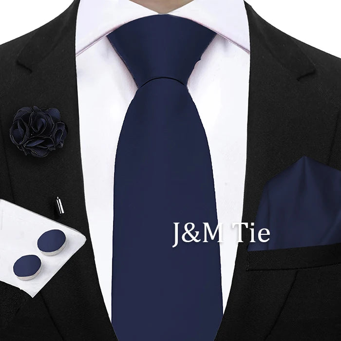 Mens Ties Solid NeckTie Pocket Square Brooch Set Men's Wedding Pink Blue Purple Tie Suit Accessories Fit Group Holiday Party
