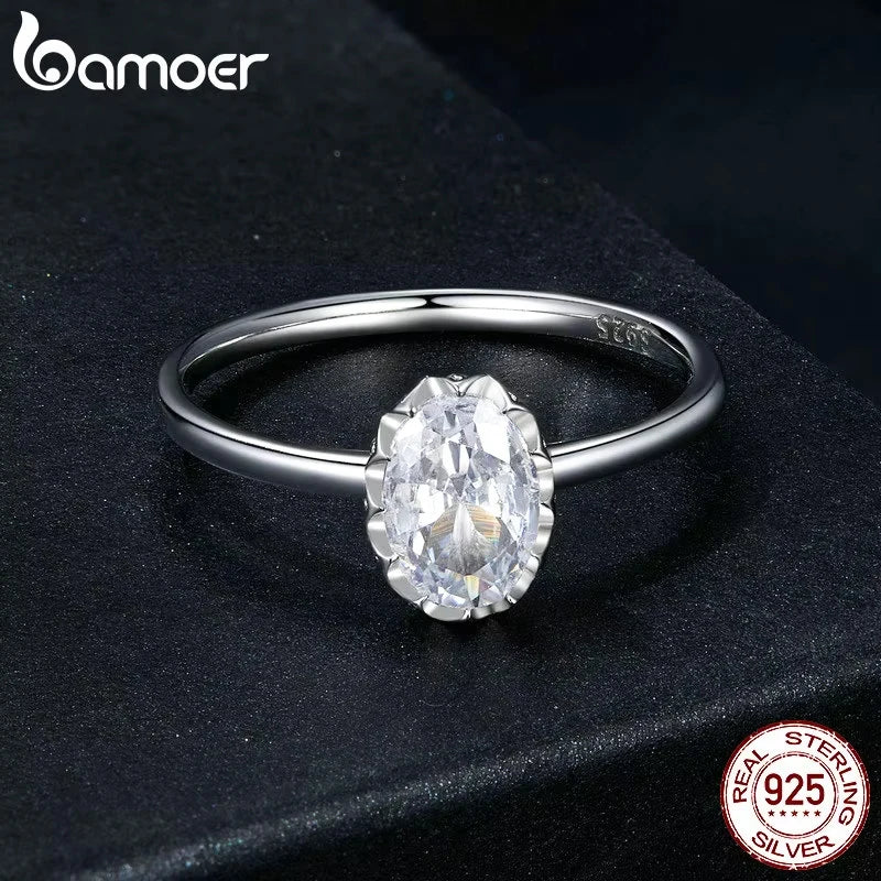 BAMOER Moissanite Engagement Ring, Women's Solitaire Moissanite Promise Rings 925 Sterling Silver with White Gold Plated MSR049