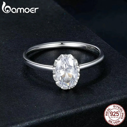 BAMOER Moissanite Engagement Ring, Women's Solitaire Moissanite Promise Rings 925 Sterling Silver with White Gold Plated MSR049