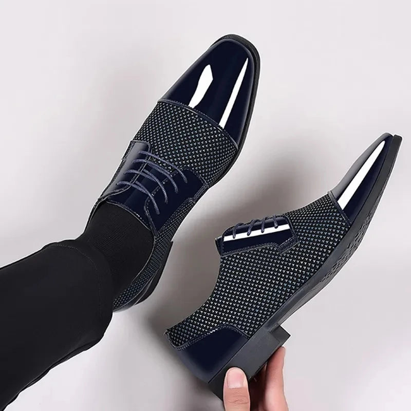 Luxury Men's Dress Shoes PU Leather Shoes Lace Up Office Black Oxfords Flats Wedding Party Shoe Business Pointed Toe Men Shoes